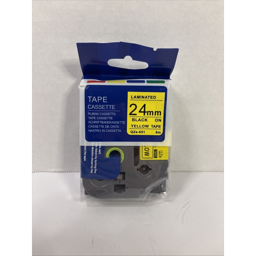 Tape Cassette QZE-651 24mm Laminated Black on Yellow Label Maker Tape New